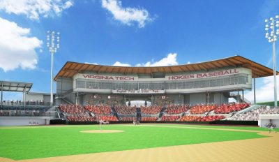 A ground level rendering showing the baseball clubhouse grandstand