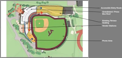 Aerial rendering of the baseball clubhouse site plan