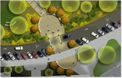 A rendering of a proposed trailhead stemming from the Drillfield.