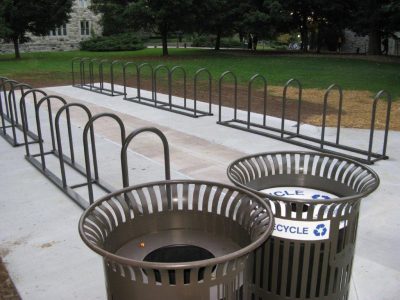 Bike corral and waste management containers