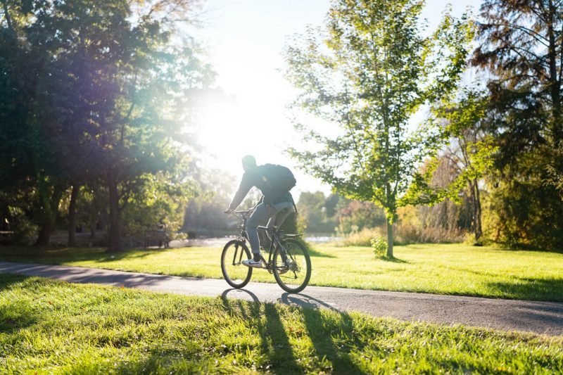 bike rider on Virginia Tech campus