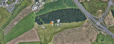 An aerial view of the Center Woods area
