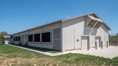 Poultry research facility on a sunny day