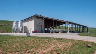 Cattle research facility on a sunny day