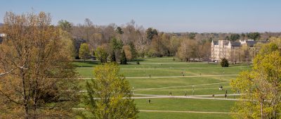 The drillfield from a rooftop on a sunny spring day