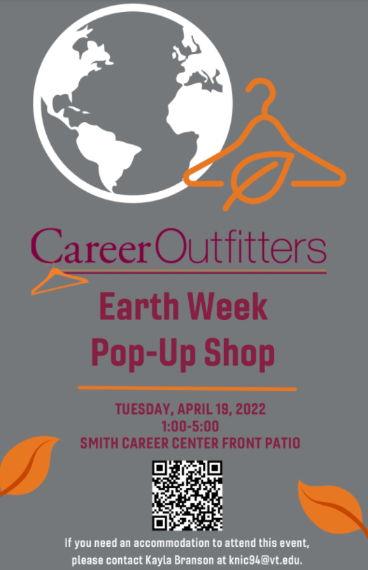 Career outfitters flyer. Theres imagery of the earth, clothes hangers, leaves. It includes all the same details about the event as what is listed above in the written text.