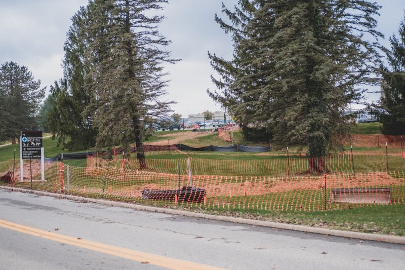 A renovation of the walkway between a parking lot and the Vet Med building is underway.