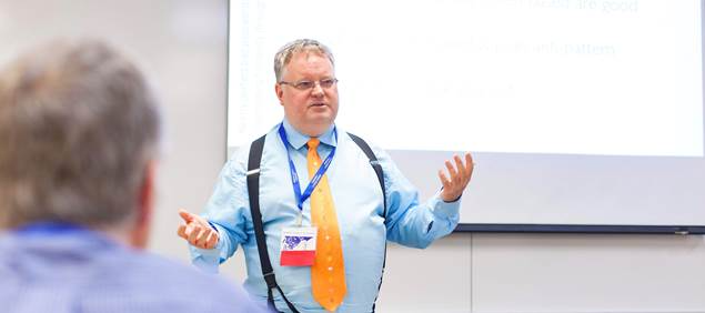 Scott Chandler, Section 508 compliance and digital accessibility officer for Virginia Tech, speaks at Virginia Cybersecurity Education Conference.